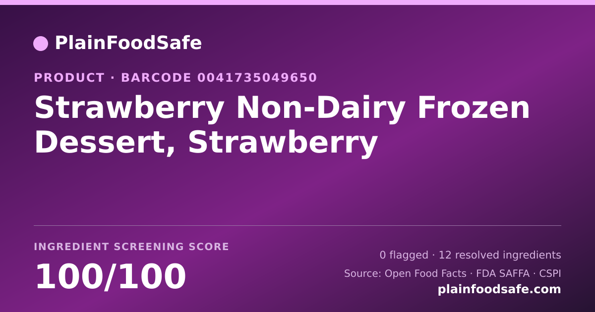 Share card for Strawberry Non-Dairy Frozen Dessert, Strawberry Food Ingredient Profile