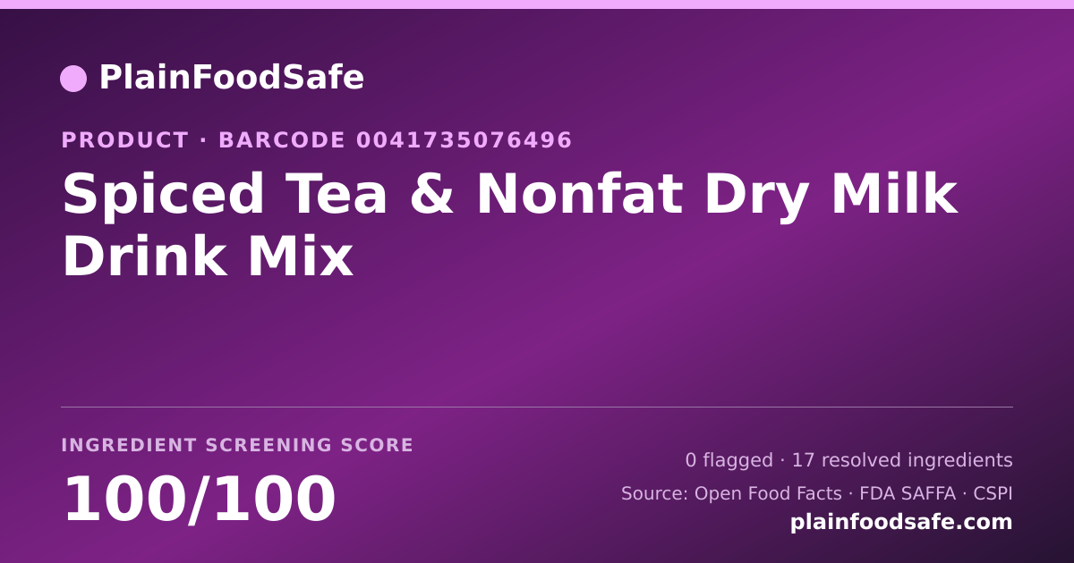 Share card for Spiced Tea & Nonfat Dry Milk Drink Mix Food Ingredient Profile
