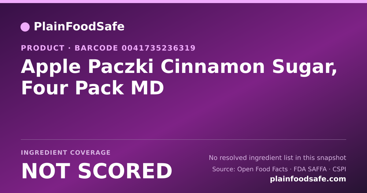 Share card for Apple Paczki Cinnamon Sugar, Four Pack MD Food Ingredient Profile