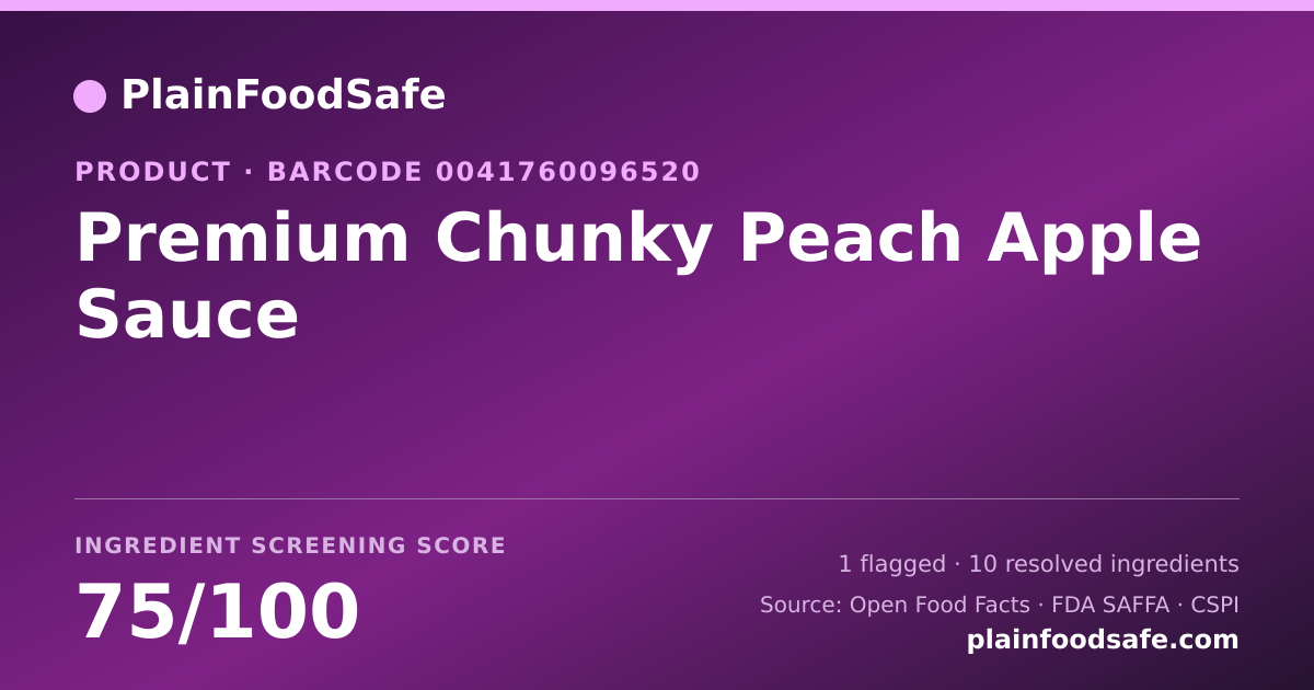 Share card for Premium Chunky Peach Apple Sauce Food Ingredient Profile