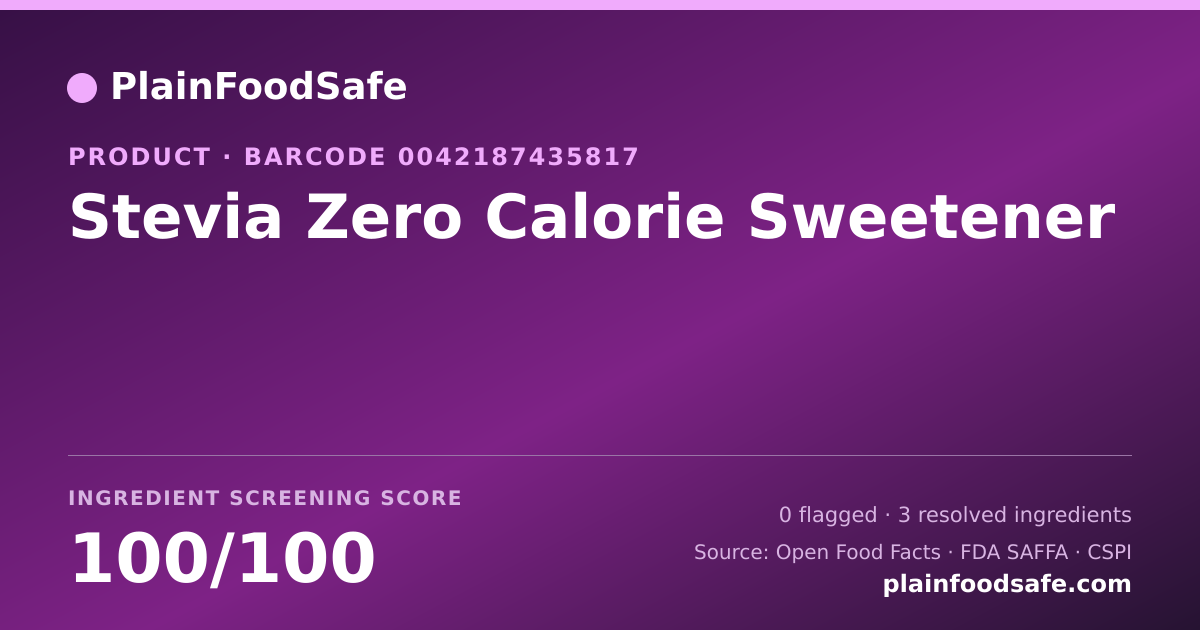 Share card for Stevia Zero Calorie Sweetener Food Ingredient Profile