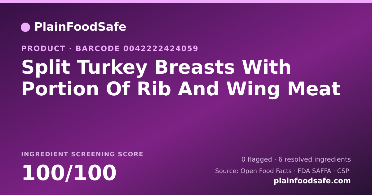 Share card for Split Turkey Breasts With Portion Of Rib And Wing Meat Food Ingredient Profile