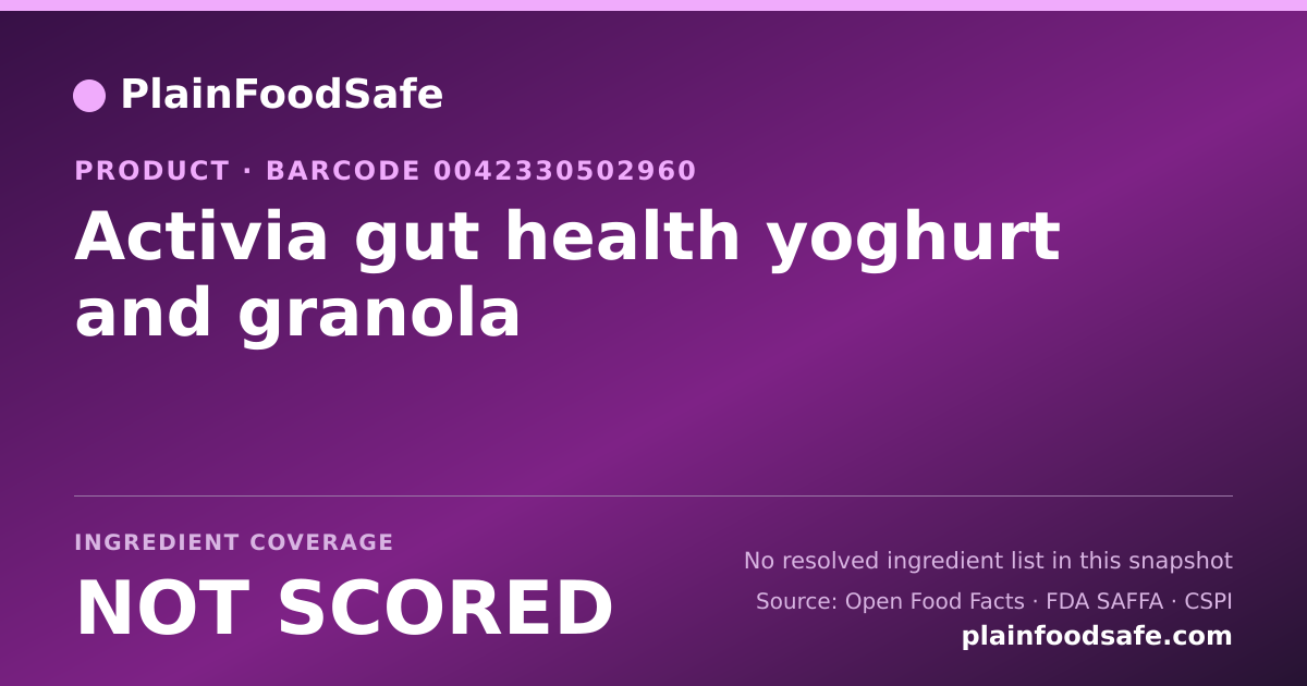 Share card for Activia gut health yoghurt and granola Food Ingredient Profile