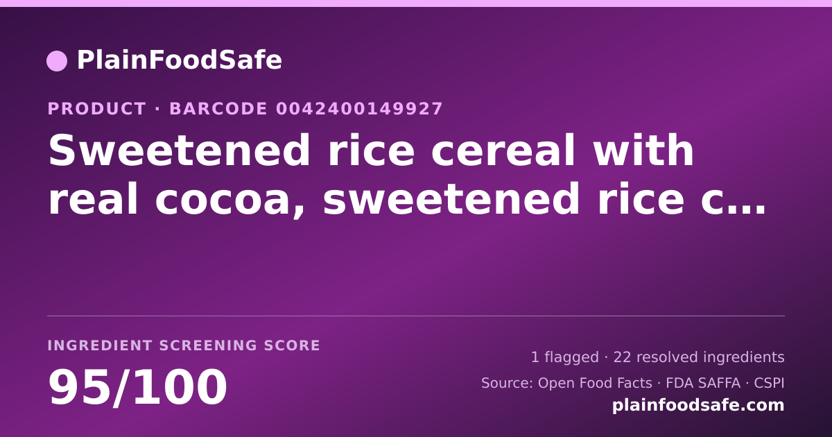 Share card for Sweetened rice cereal with real cocoa, sweetened rice cereal with real cocoa Food Ingredient Profile