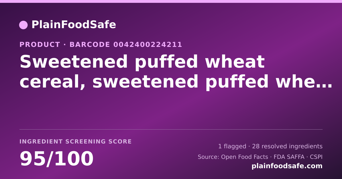 Share card for Sweetened puffed wheat cereal, sweetened puffed wheat cereal Food Ingredient Profile