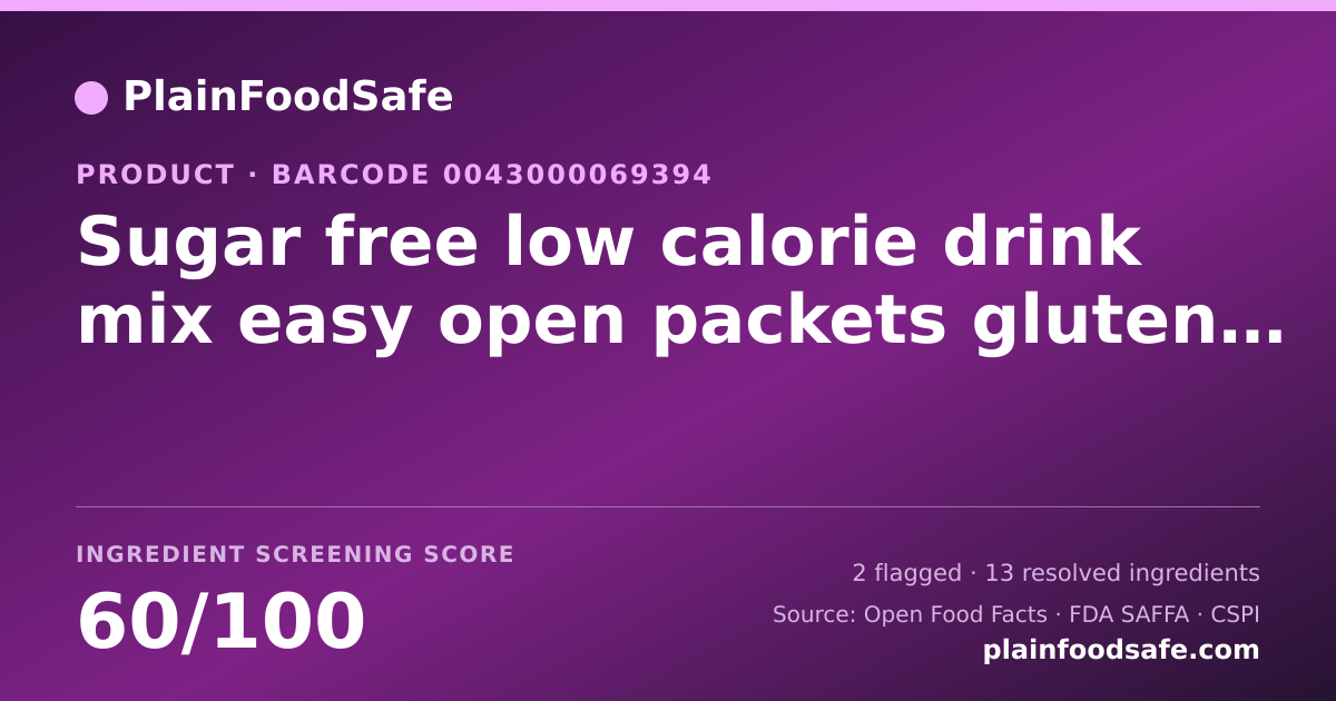 Share card for Sugar free low calorie drink mix easy open packets gluten free Food Ingredient Profile