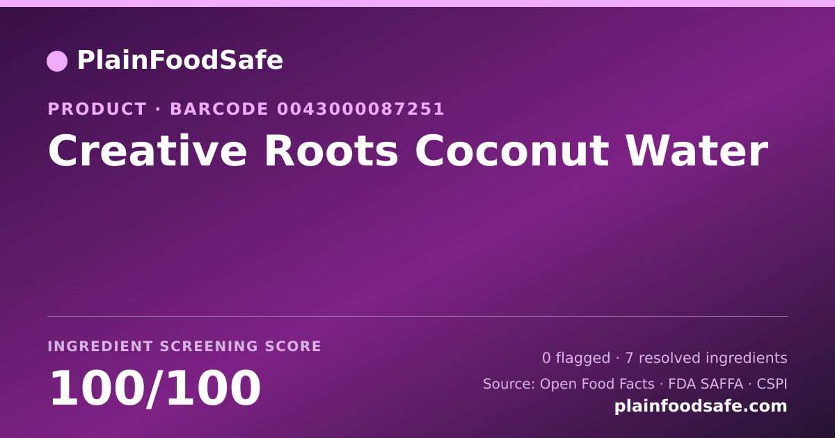 Share card for Creative Roots Coconut Water Food Ingredient Profile