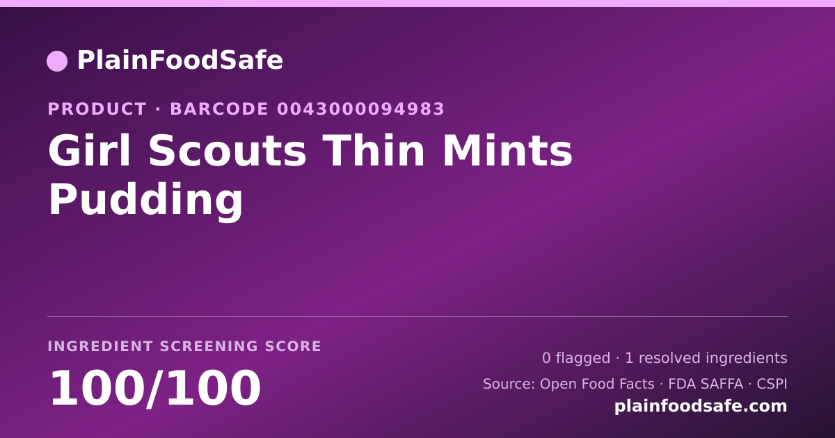 Share card for Girl Scouts Thin Mints Pudding Food Ingredient Profile
