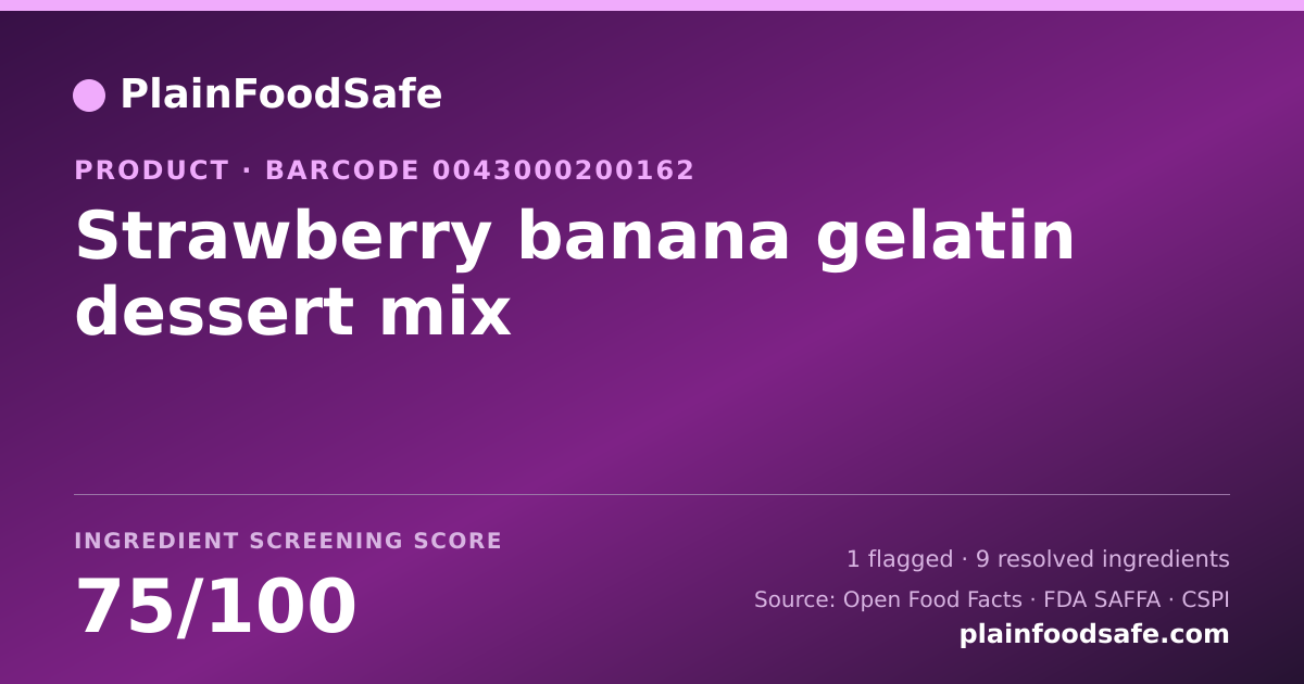 Share card for Strawberry banana gelatin dessert mix Food Ingredient Profile