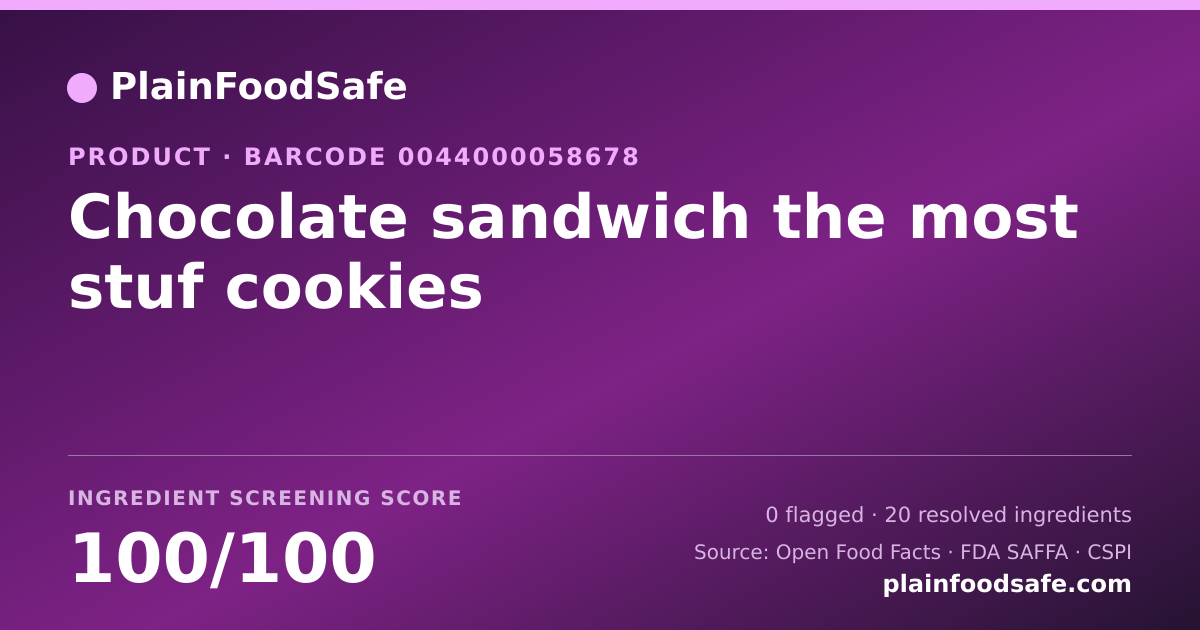 Share card for Chocolate sandwich the most stuf cookies Food Ingredient Profile
