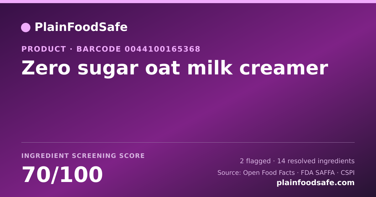 Share card for Zero sugar oat milk creamer Food Ingredient Profile