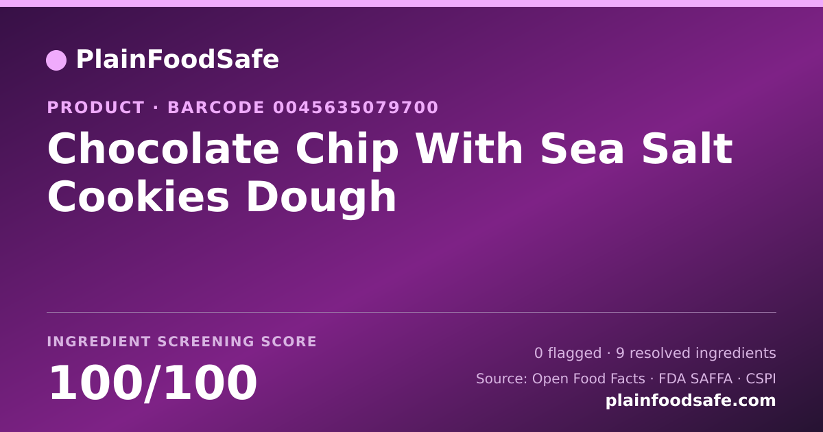Share card for Chocolate Chip With Sea Salt Cookies Dough Food Ingredient Profile