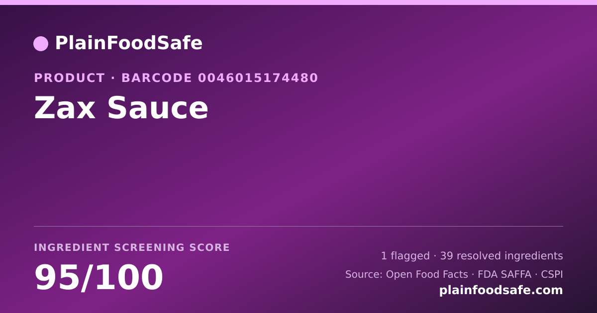 Share card for Zax Sauce Food Ingredient Profile