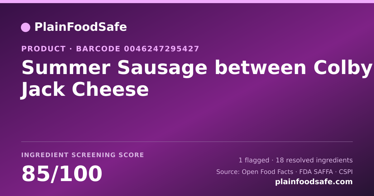 Share card for Summer Sausage between Colby Jack Cheese Food Ingredient Profile