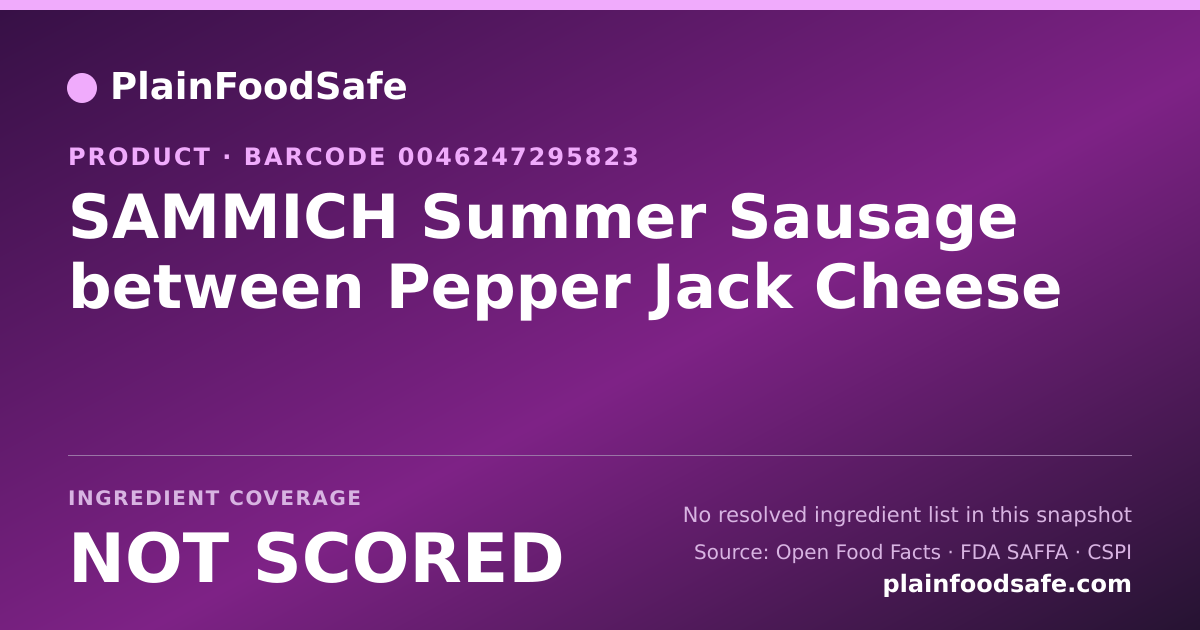 Share card for SAMMICH Summer Sausage between Pepper Jack Cheese Food Ingredient Profile