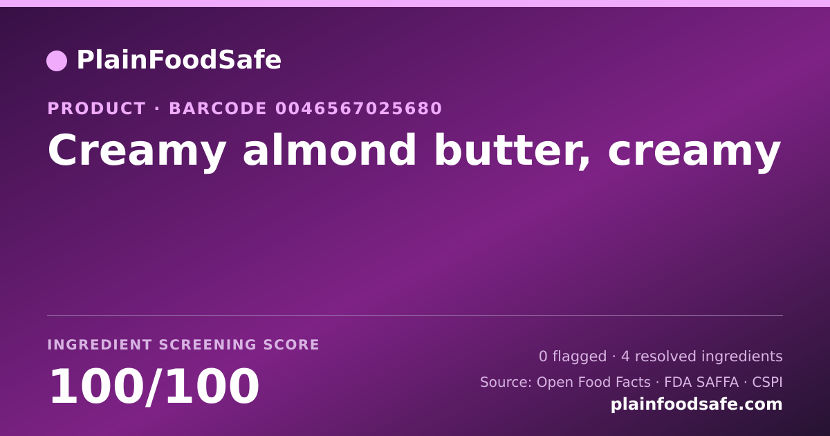 Share card for Creamy almond butter, creamy Food Ingredient Profile