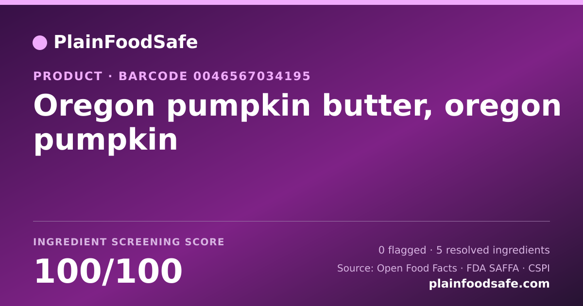 Share card for Oregon pumpkin butter, oregon pumpkin Food Ingredient Profile