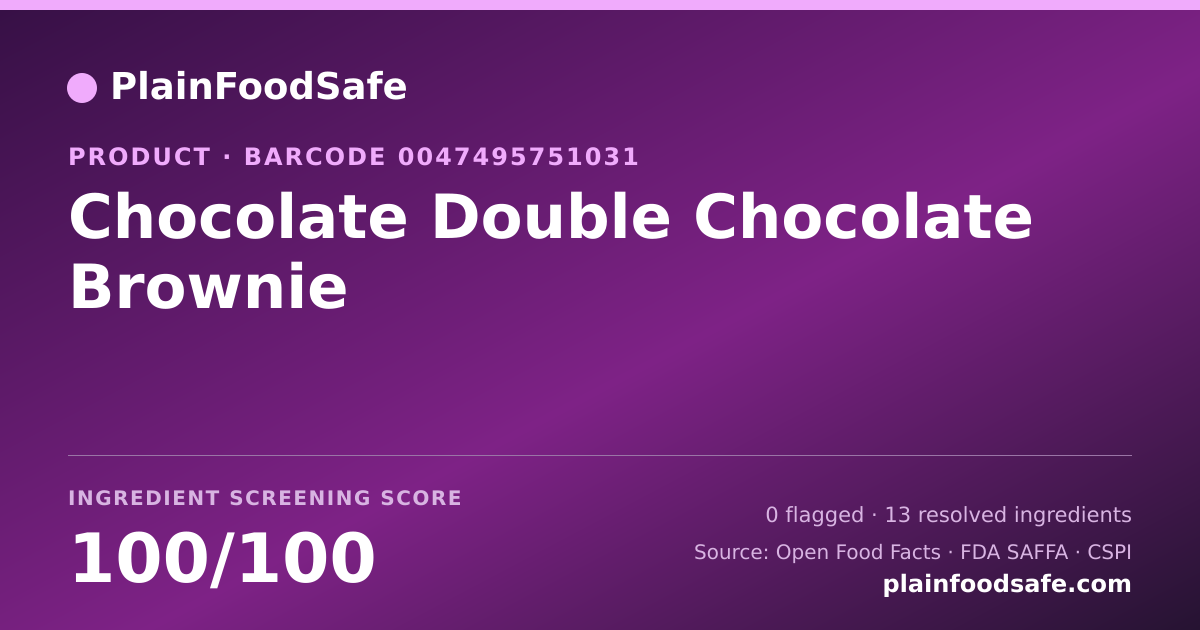 Share card for Chocolate Double Chocolate Brownie Food Ingredient Profile