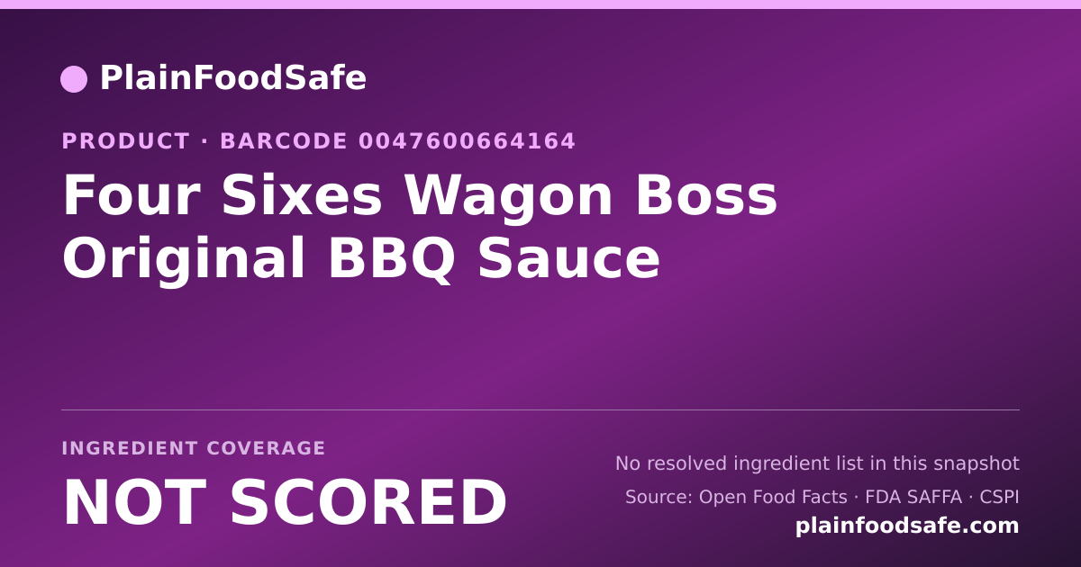 Share card for Four Sixes Wagon Boss Original BBQ Sauce Food Ingredient Profile