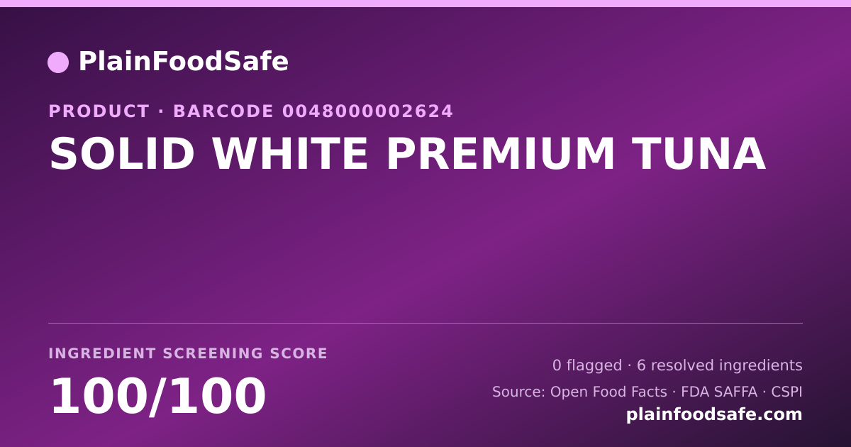 Share card for SOLID WHITE PREMIUM TUNA Food Ingredient Profile