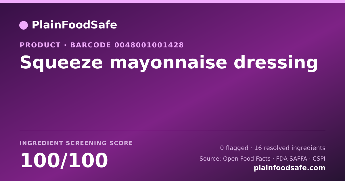 Share card for Squeeze mayonnaise dressing Food Ingredient Profile