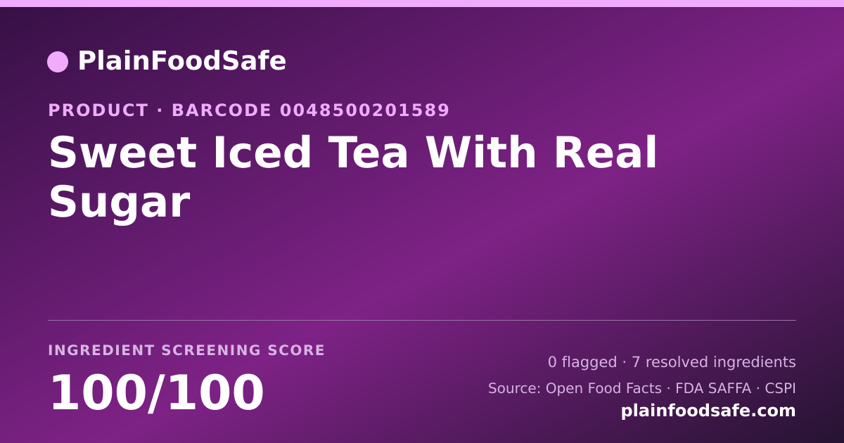 Share card for Sweet Iced Tea With Real Sugar Food Ingredient Profile