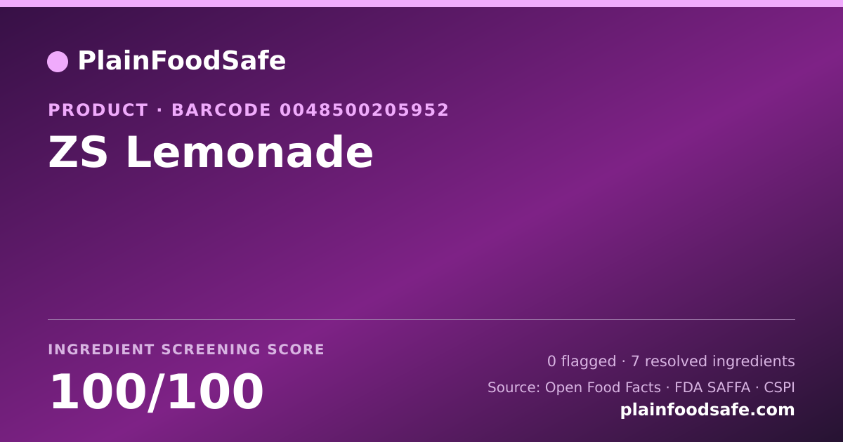 Share card for ZS Lemonade Food Ingredient Profile