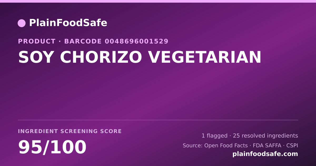Share card for SOY CHORIZO VEGETARIAN Food Ingredient Profile