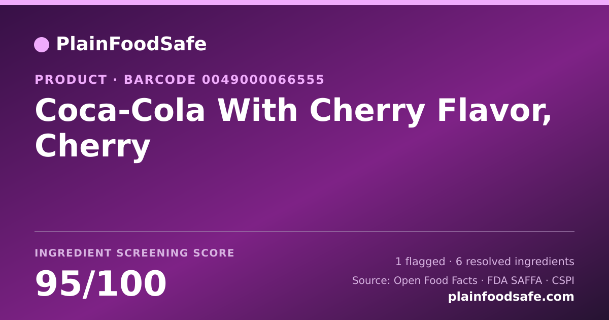 Share card for Coca-Cola With Cherry Flavor, Cherry Food Ingredient Profile