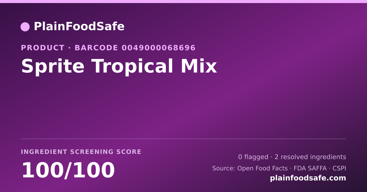 Share card for Sprite Tropical Mix Food Ingredient Profile
