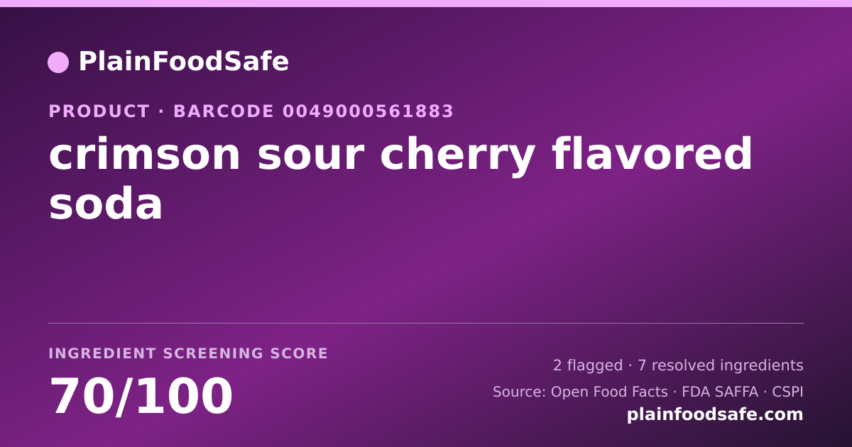 Share card for crimson sour cherry flavored soda Food Ingredient Profile