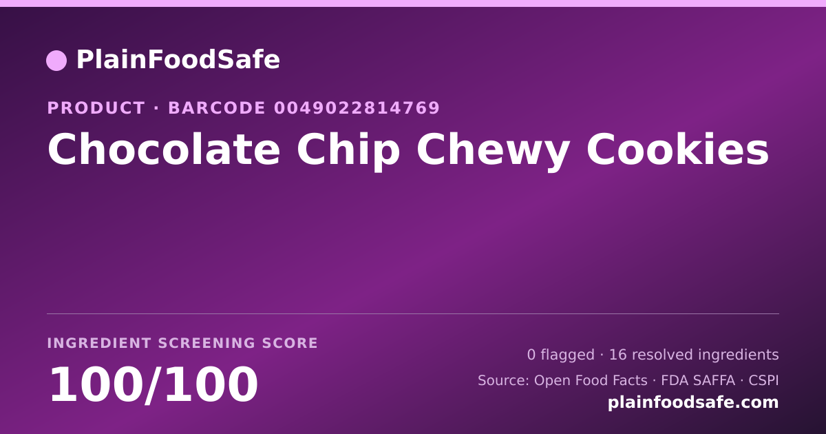 Share card for Chocolate Chip Chewy Cookies Food Ingredient Profile