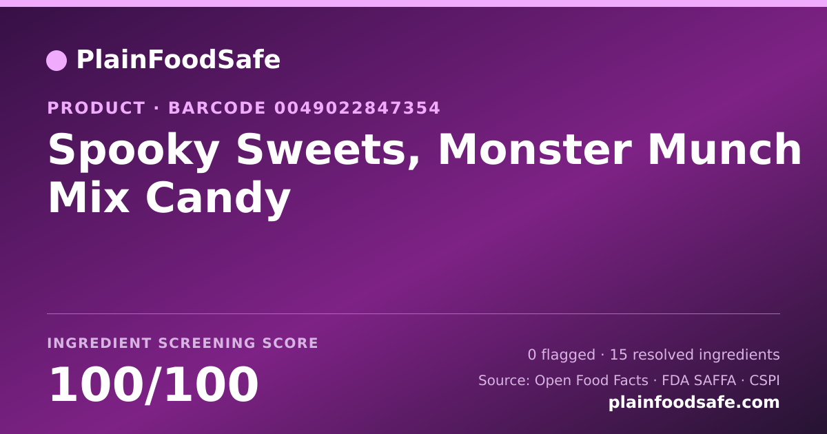 Share card for Spooky Sweets, Monster Munch Mix Candy Food Ingredient Profile