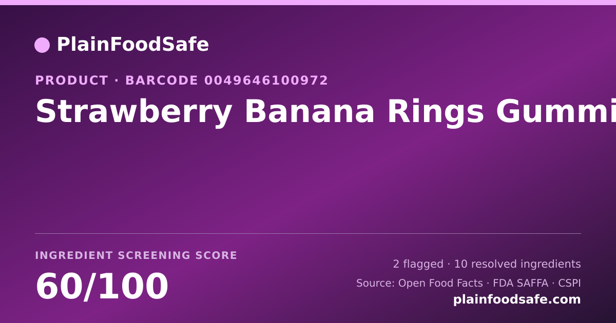 Share card for Strawberry Banana Rings Gummi Food Ingredient Profile