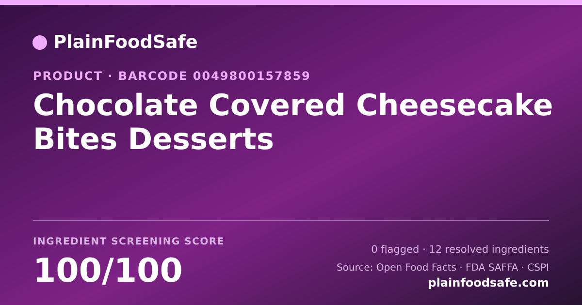 Share card for Chocolate Covered Cheesecake Bites Desserts Food Ingredient Profile