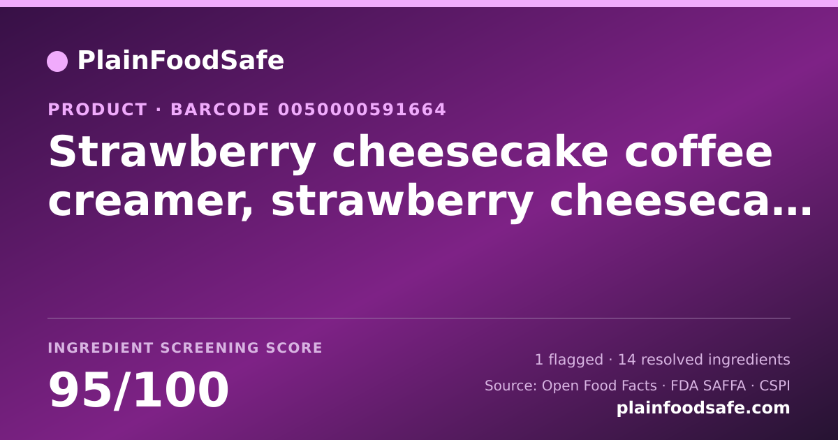 Share card for Strawberry cheesecake coffee creamer, strawberry cheesecake Food Ingredient Profile