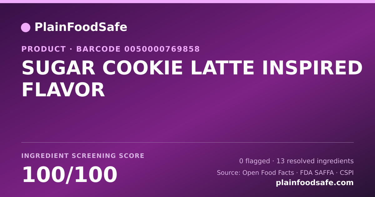 Share card for SUGAR COOKIE LATTE INSPIRED FLAVOR Food Ingredient Profile