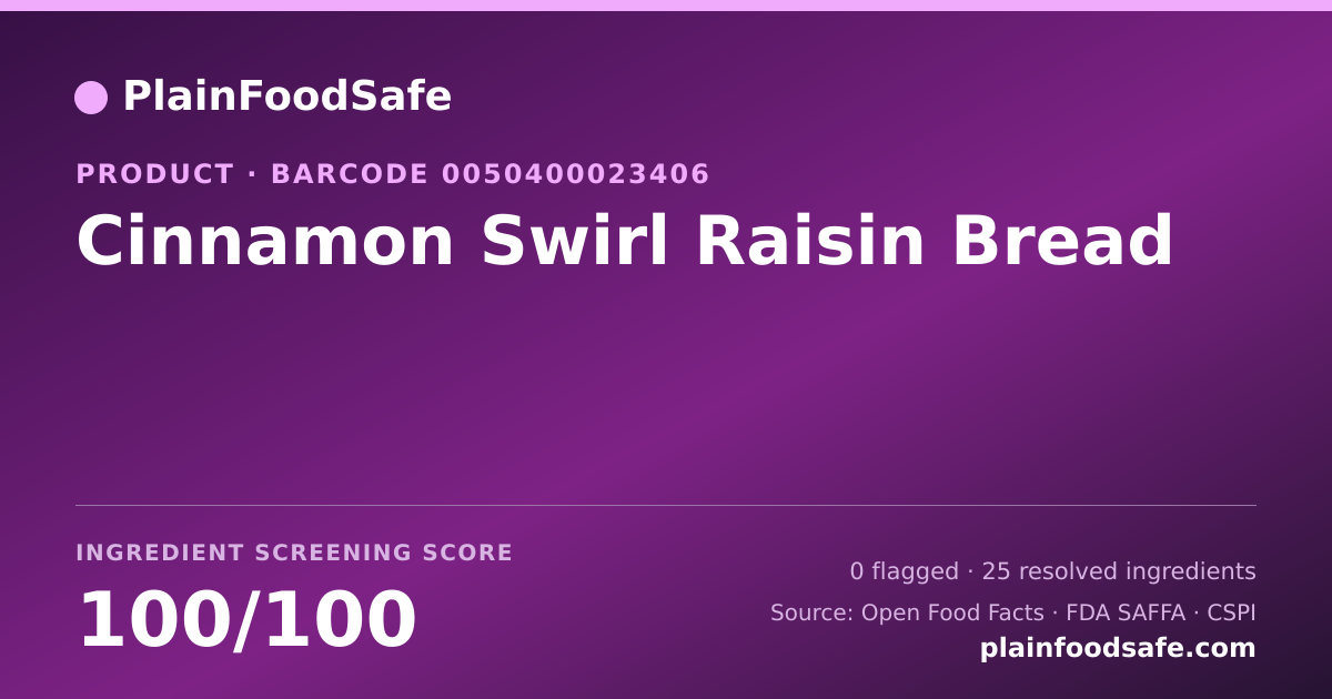 Share card for Cinnamon Swirl Raisin Bread Food Ingredient Profile