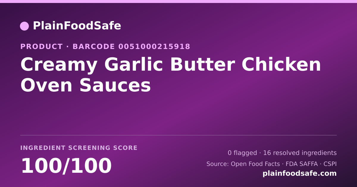 Share card for Creamy Garlic Butter Chicken Oven Sauces Food Ingredient Profile