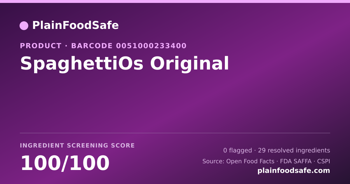 Share card for SpaghettiOs Original Food Ingredient Profile