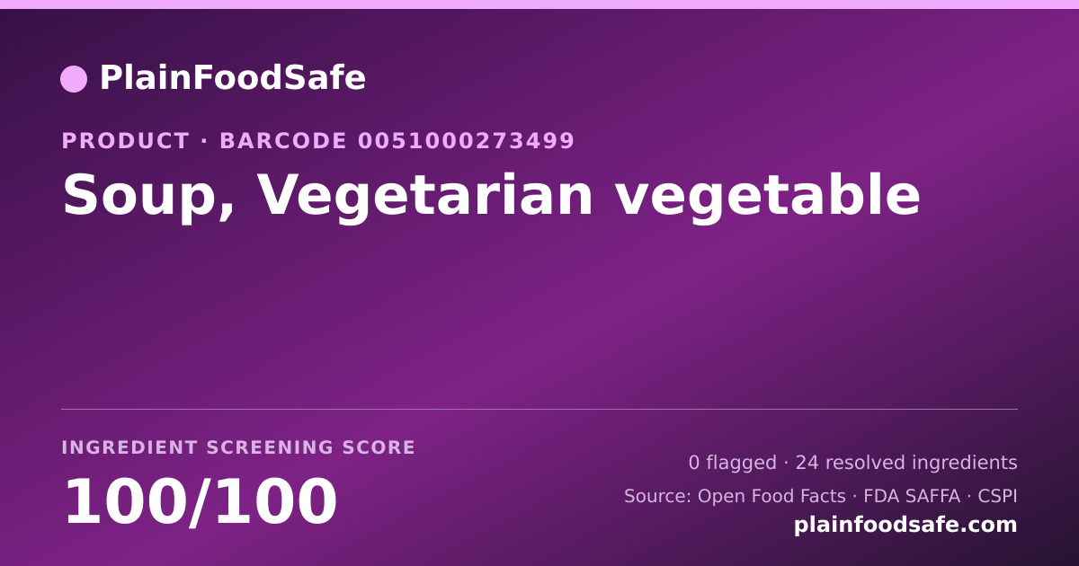 Share card for Soup, Vegetarian vegetable Food Ingredient Profile