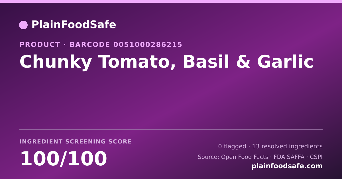 Share card for Chunky Tomato, Basil & Garlic Food Ingredient Profile