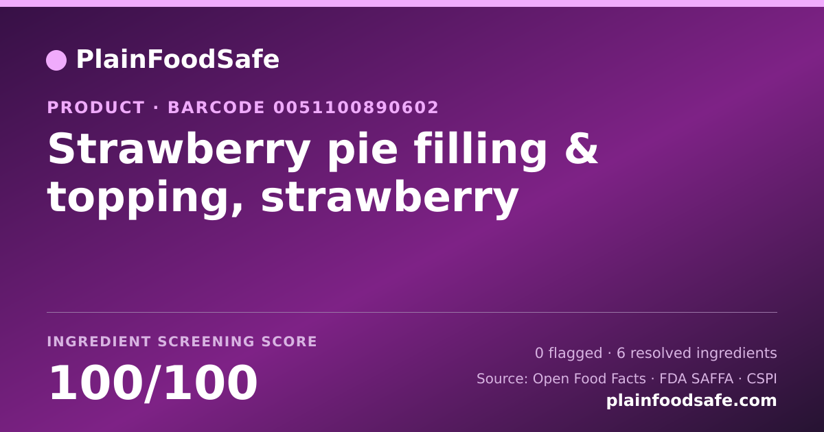 Share card for Strawberry pie filling & topping, strawberry Food Ingredient Profile