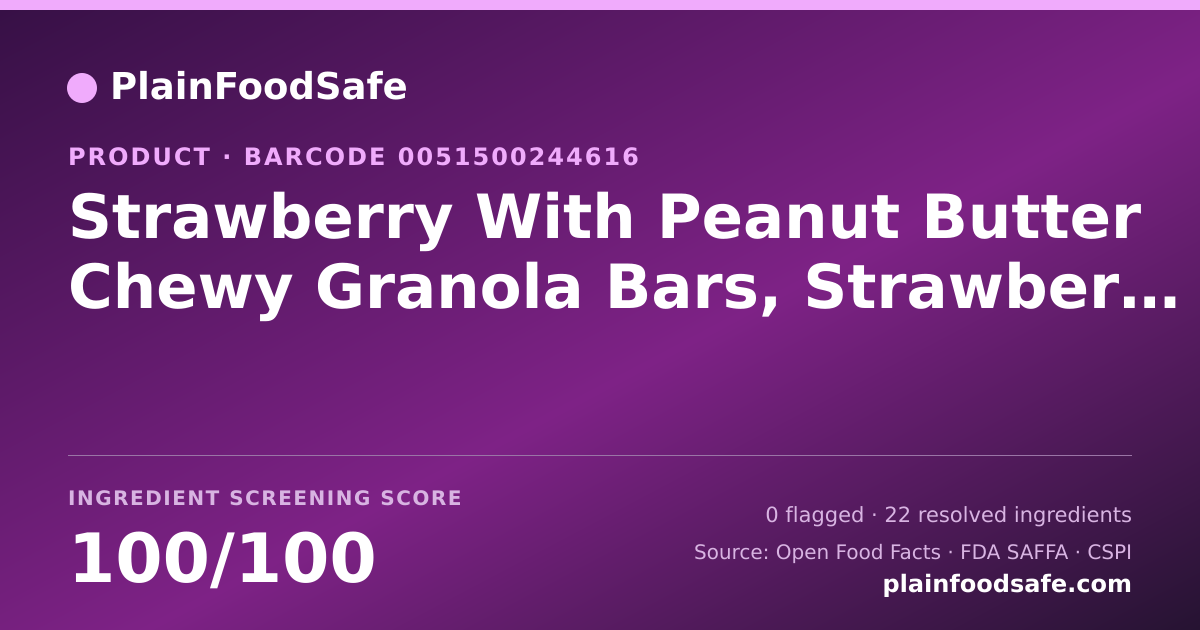 Share card for Strawberry With Peanut Butter Chewy Granola Bars, Strawberry With Peanut Butter Food Ingredient Profile