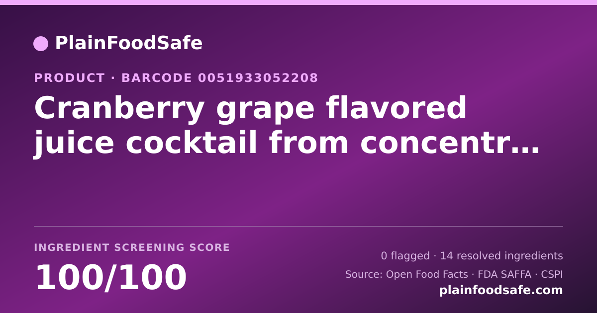 Share card for Cranberry grape flavored juice cocktail from concentrate Food Ingredient Profile