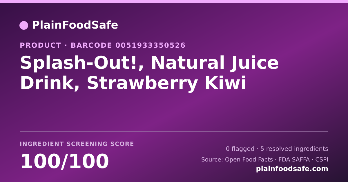 Share card for Splash-Out!, Natural Juice Drink, Strawberry Kiwi Food Ingredient Profile
