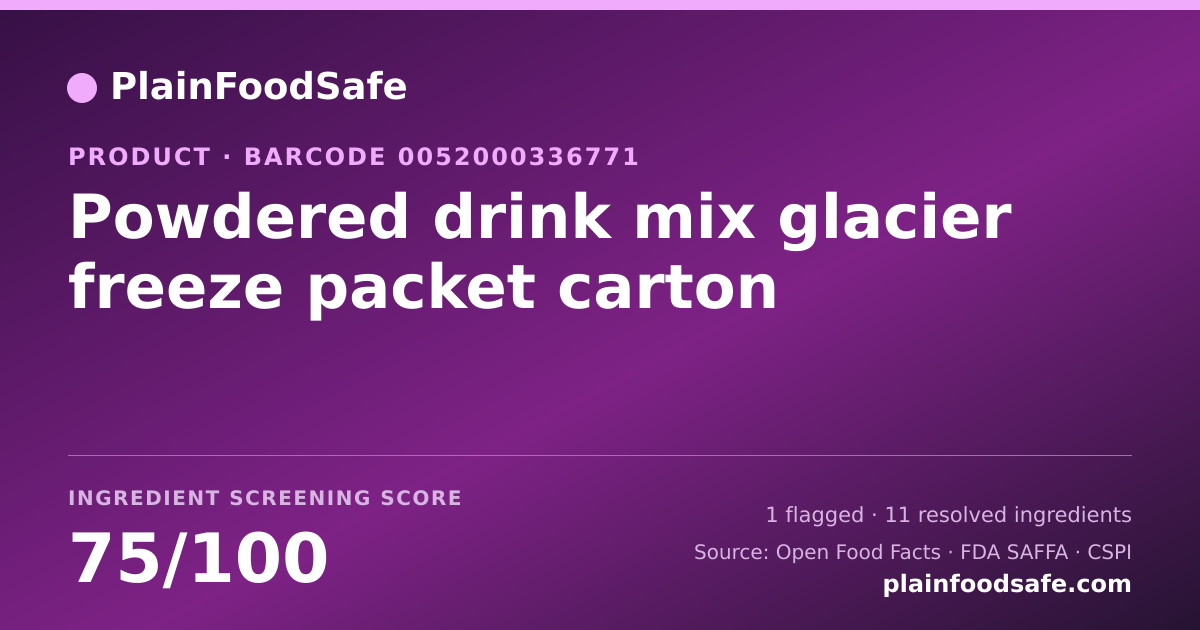Share card for Powdered drink mix glacier freeze packet carton Food Ingredient Profile