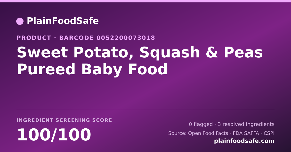 Share card for Sweet Potato, Squash & Peas Pureed Baby Food Food Ingredient Profile