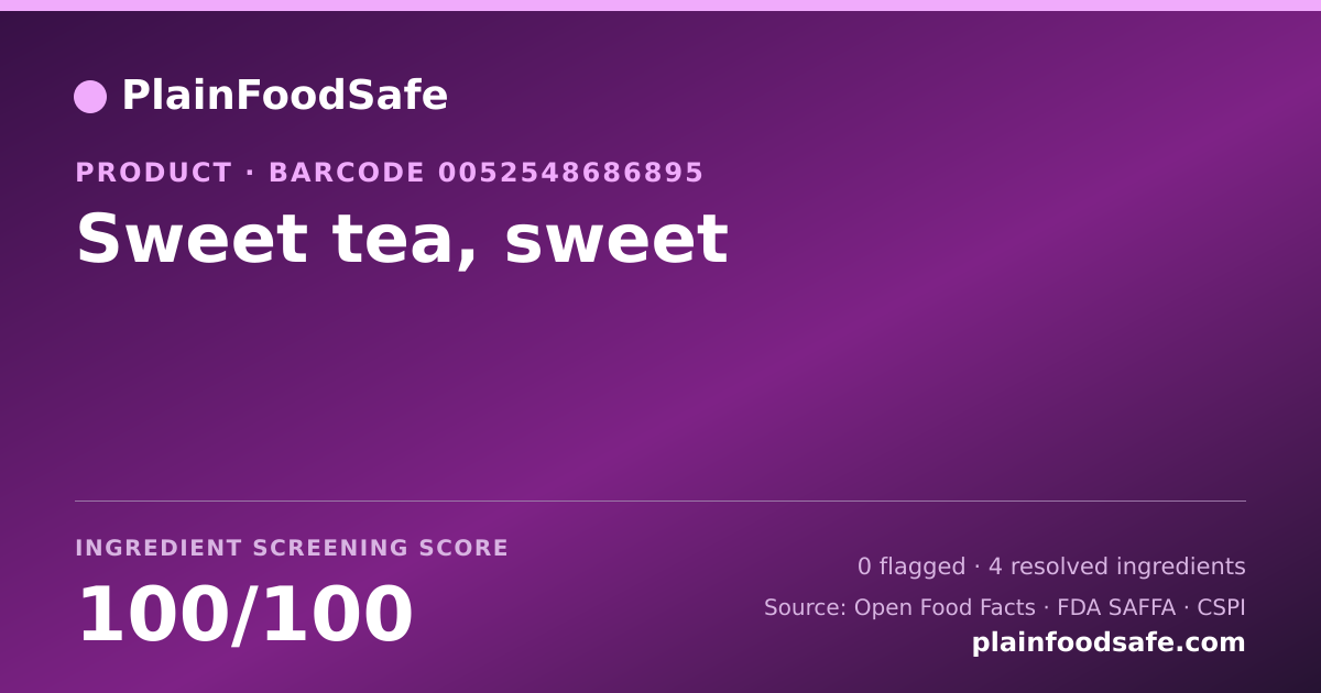 Share card for Sweet tea, sweet Food Ingredient Profile