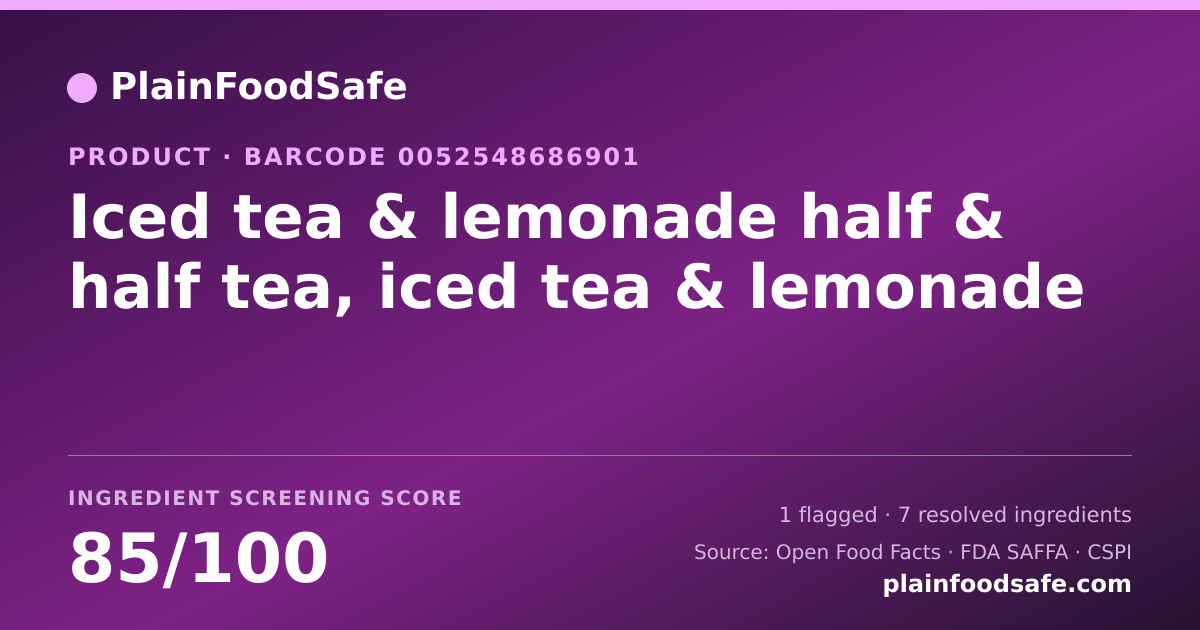 Share card for Iced tea & lemonade half & half tea, iced tea & lemonade Food Ingredient Profile